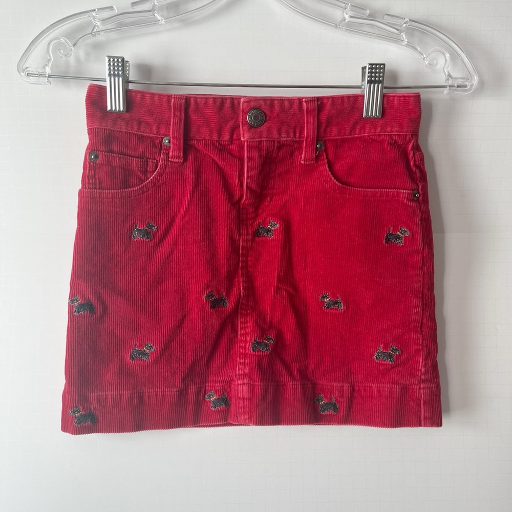 Ralph Lauren Red Corduroy Skirt with Scottie Dogs Girls Size 8 Holiday Skirt Red